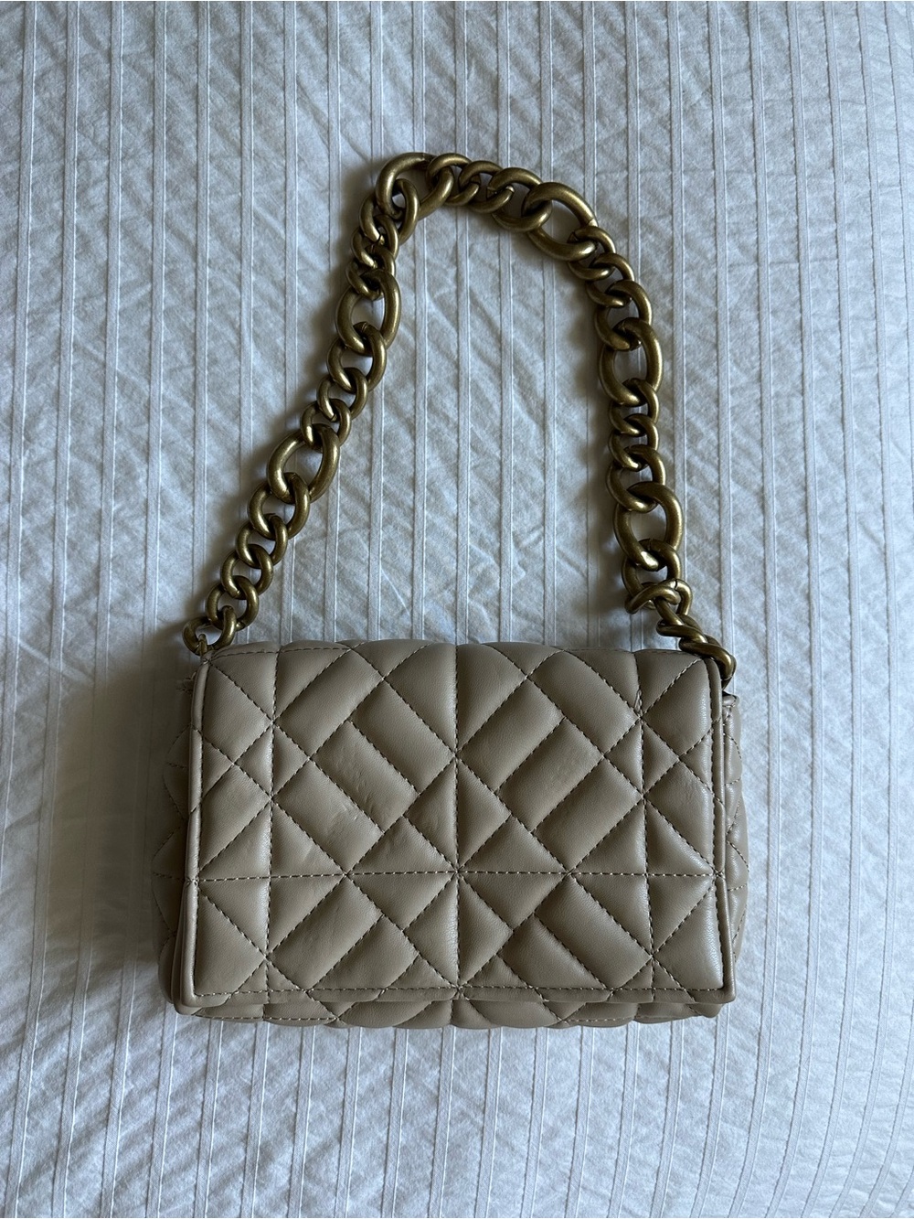 Zara Quilted Shoulder Bag in Taupe with Gold Chain